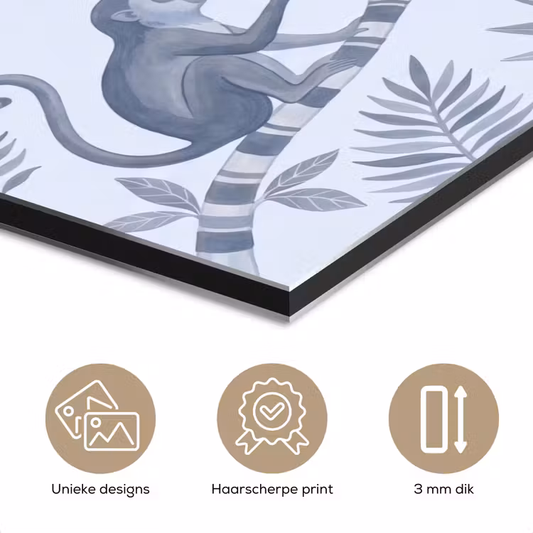 Aap - Boom - Bladeren - Jungle - Illustratie aluminium wit klein -closeup_NL