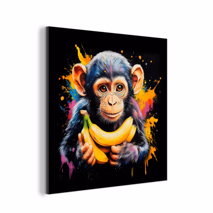 Aap - Graffiti - Kleurrijk - Bananen - Modern aluminium wit klein -3d