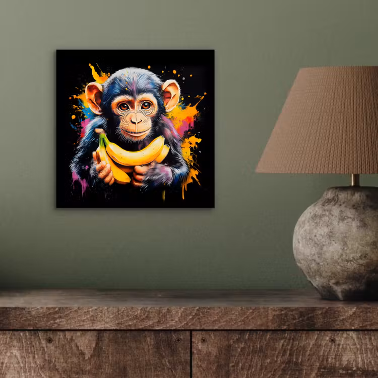 Aap - Graffiti - Kleurrijk - Bananen - Modern aluminium wit klein -sfeer2