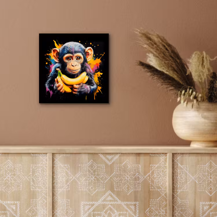 Aap - Graffiti - Kleurrijk - Bananen - Modern aluminium wit klein -sfeer4