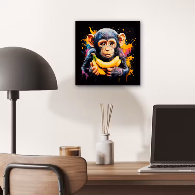 Aap - Graffiti - Kleurrijk - Bananen - Modern aluminium wit klein -sfeer5