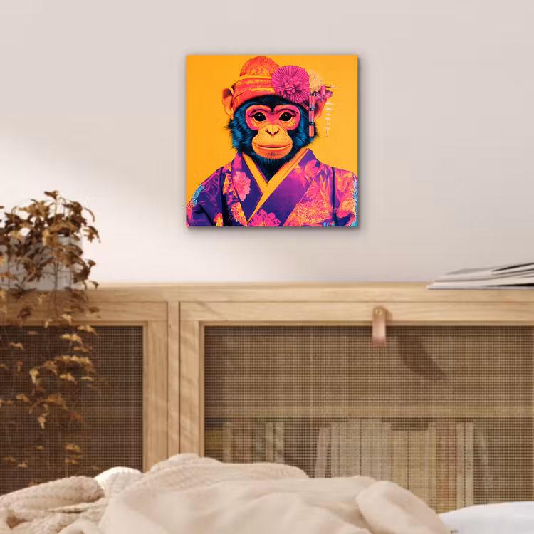 Aap - Kimono - Bloemen - Hoofdtooi aluminium wit klein -sfeer3
