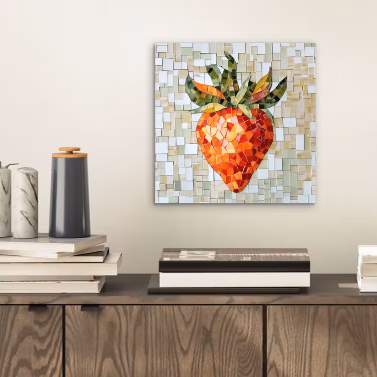Aardbei - Rood - Mozaïek - Fruit aluminium wit klein -sfeer1