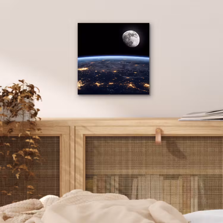 Aluminium schilderij - Aarde - Nacht - Ruimte - Aarde - Nacht - Ruimte aluminium wit klein