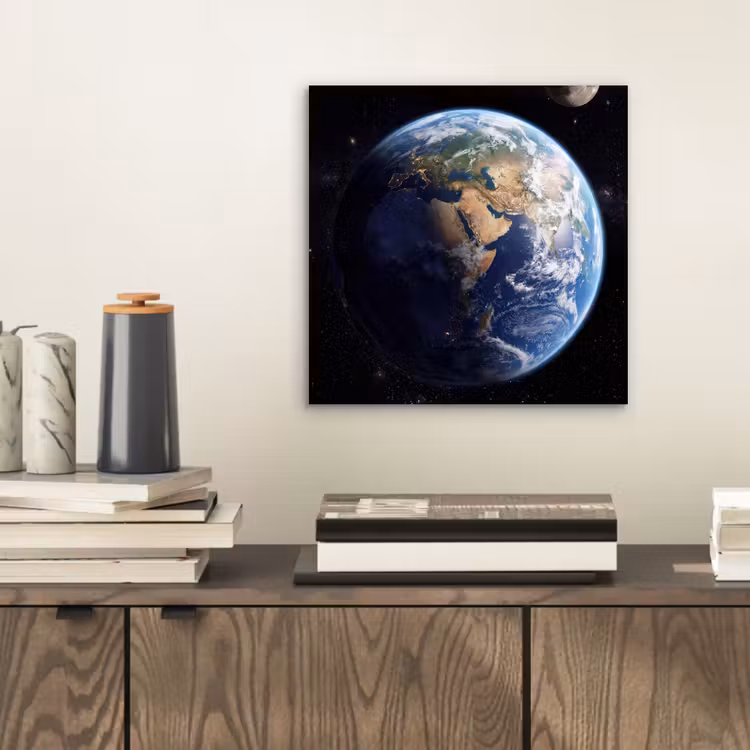 Aarde - Ruimte - Blauw - Groen aluminium wit klein -sfeer1