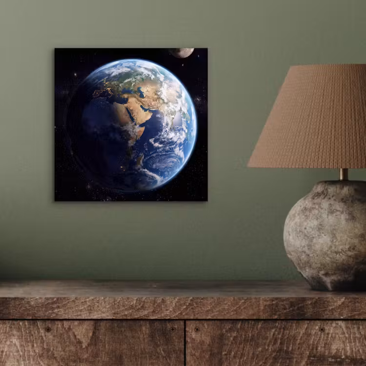 Aarde - Ruimte - Blauw - Groen aluminium wit klein -sfeer2