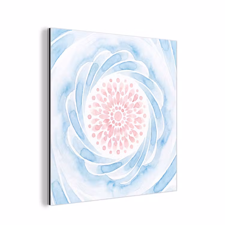 Abstract - Bloemvorm - Aquarel - Roze - Blauw aluminium wit klein -3d