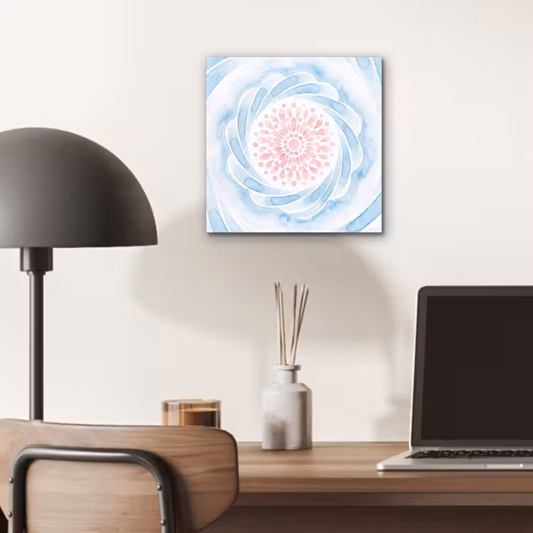 Abstract - Bloemvorm - Aquarel - Roze - Blauw aluminium wit klein -sfeer5