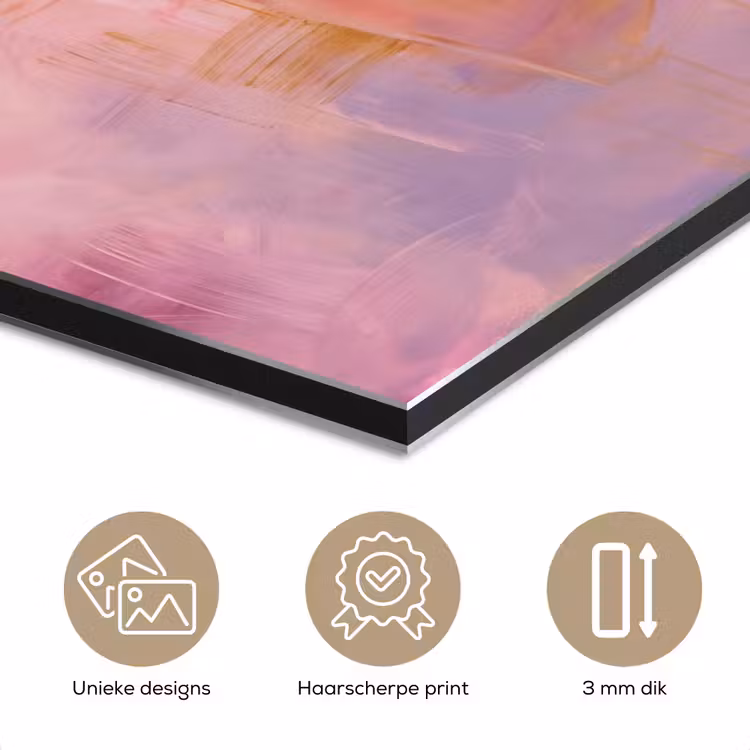 Abstract - Borstelstreken - Kunst - Paars - Goud aluminium wit klein -closeup_NL