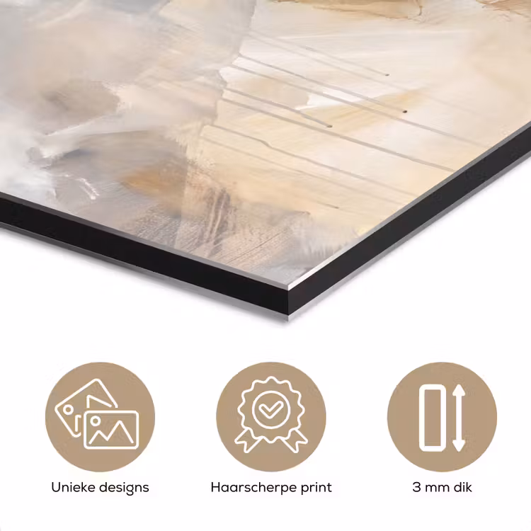 Abstract - Borstelstreken - Modern - Beige - Kunst aluminium wit klein -closeup_NL