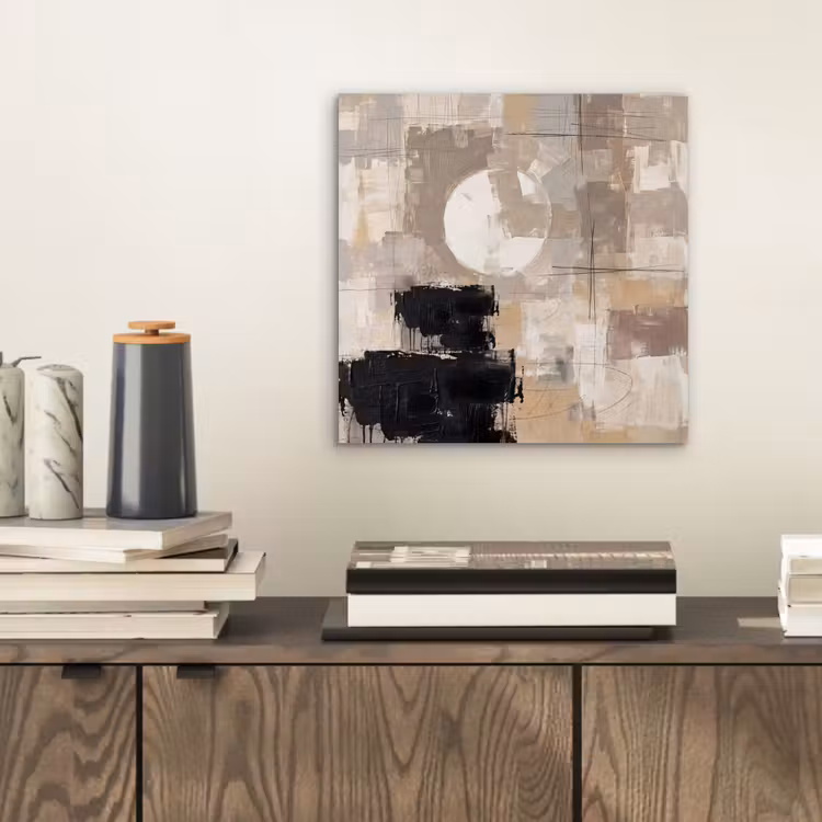 Abstract - Cirkel - Modern - Beige - Zwart - Minimalistisch aluminium wit klein -sfeer1