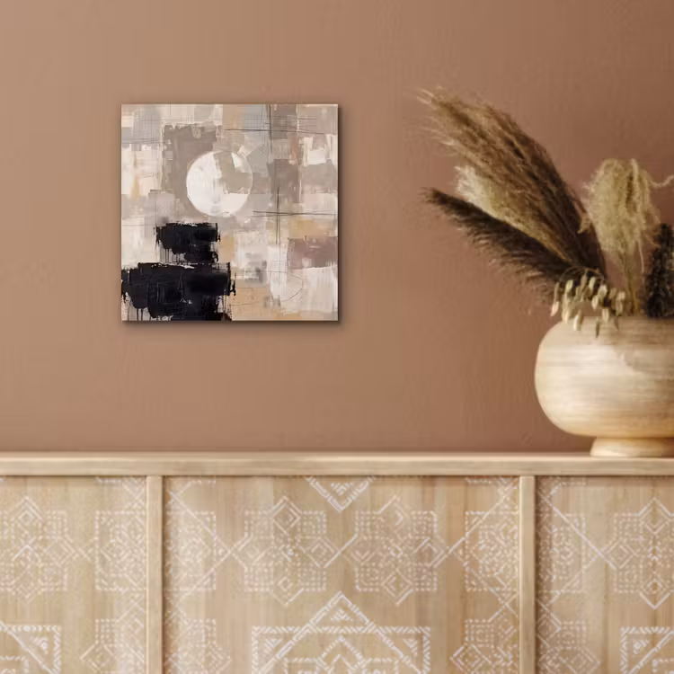 Abstract - Cirkel - Modern - Beige - Zwart - Minimalistisch aluminium wit klein -sfeer4