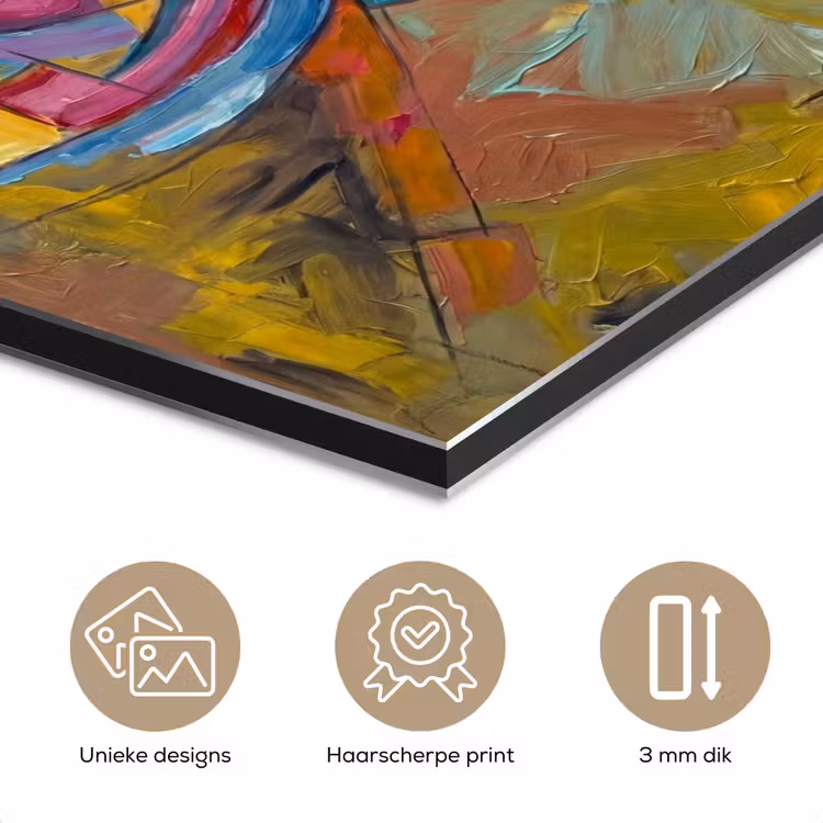 Abstract - Cirkels - Schilderij - Kleurrijk - Dynamisch aluminium wit klein -closeup_NL