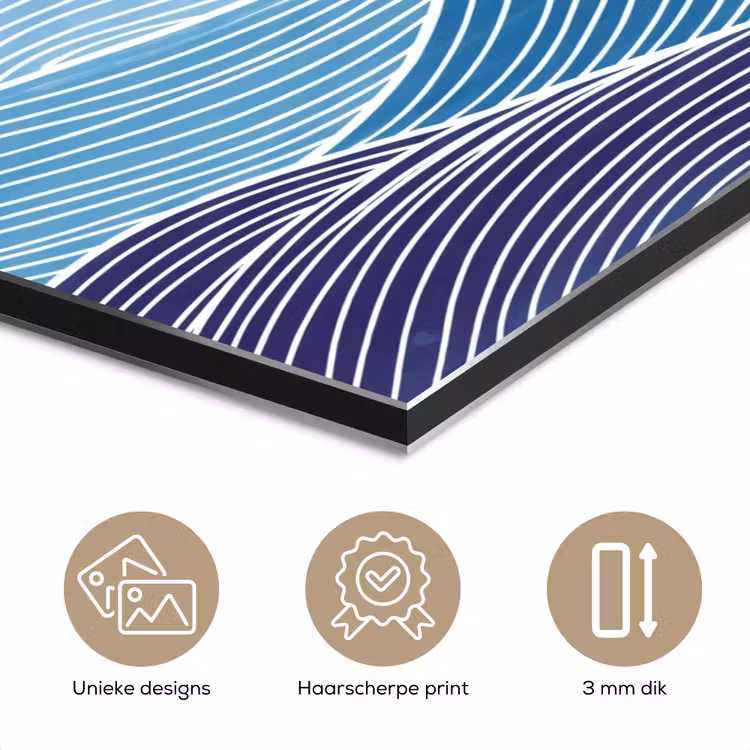 Abstract - Golven - Patroon - Blauw - Modern aluminium wit klein -closeup_NL