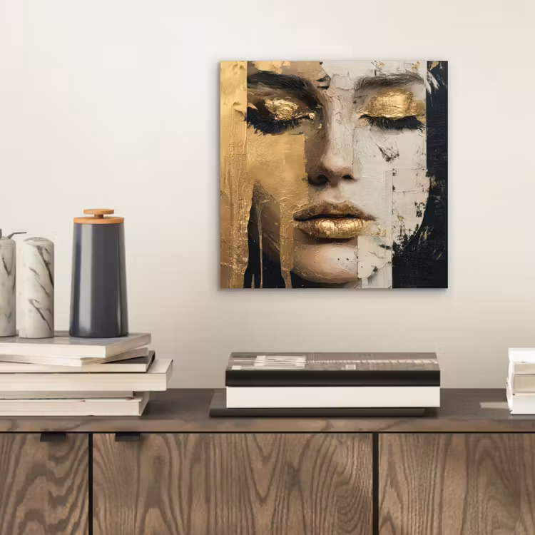 Abstract - Goud - Gezicht - Lippen aluminium wit klein -sfeer1