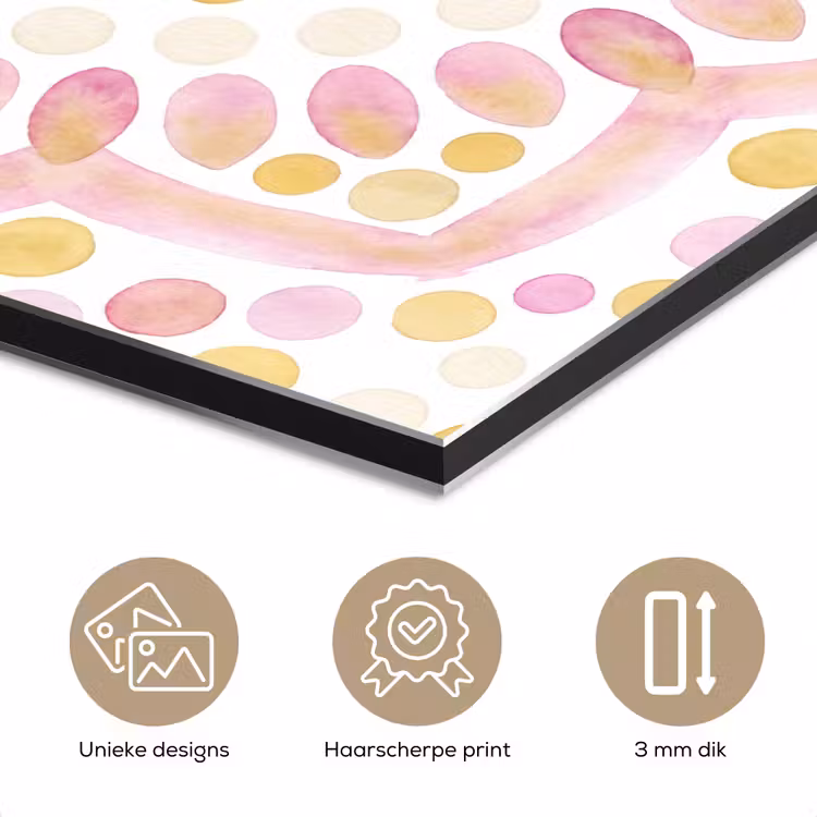 Abstract - Mandala - Kunst - Modern - Roze aluminium wit klein -closeup_NL