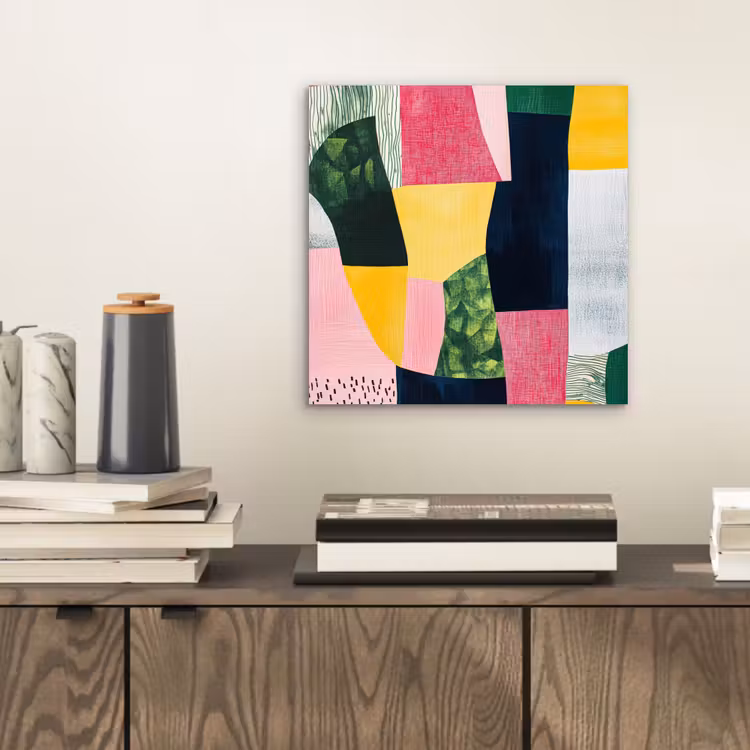 Abstract - Roze - Lappen - Vormen - Geel aluminium wit klein -sfeer1