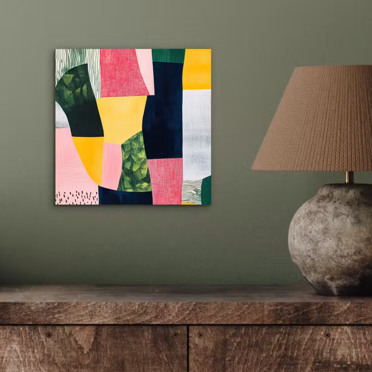 Abstract - Roze - Lappen - Vormen - Geel aluminium wit klein -sfeer2