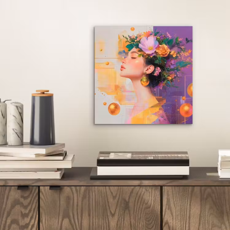 Abstract - Vrouw - Bloemenkroon - Goud aluminium wit klein -sfeer1