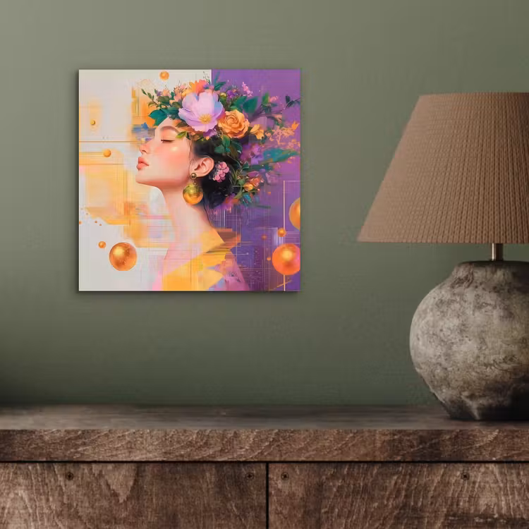 Abstract - Vrouw - Bloemenkroon - Goud aluminium wit klein -sfeer2