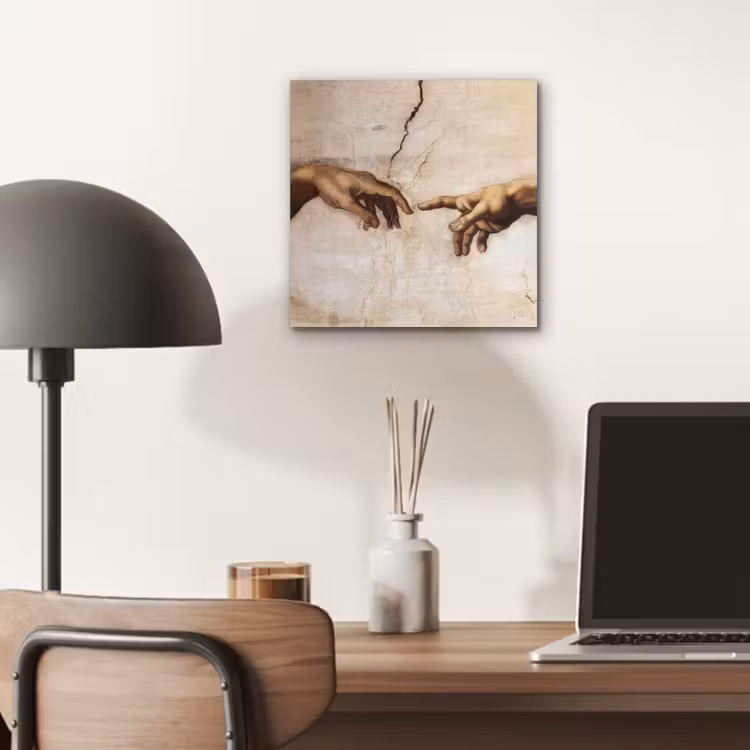 Adam - Michelangelo - Schilderij - Creation of Adam aluminium wit klein -sfeer5