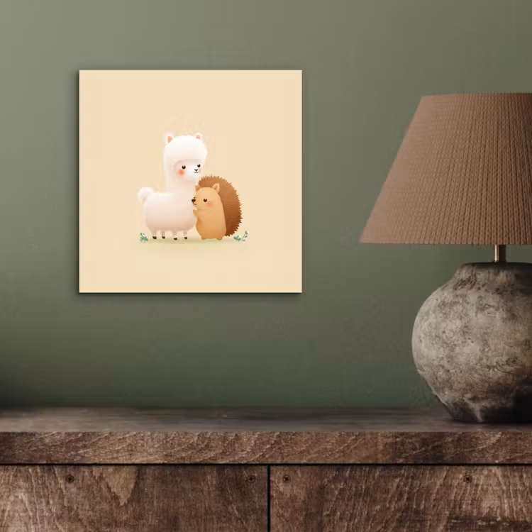 Alpaca - Egel - Bruin - Knuffelen aluminium wit klein -sfeer2