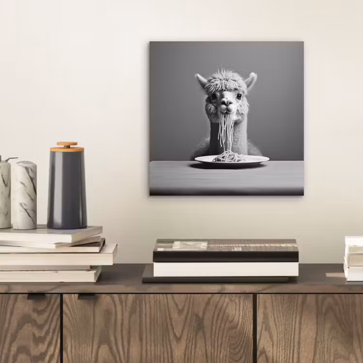 Alpaca - Pasta - Zwart - Wit - Grappig - Dieren aluminium wit klein -sfeer1