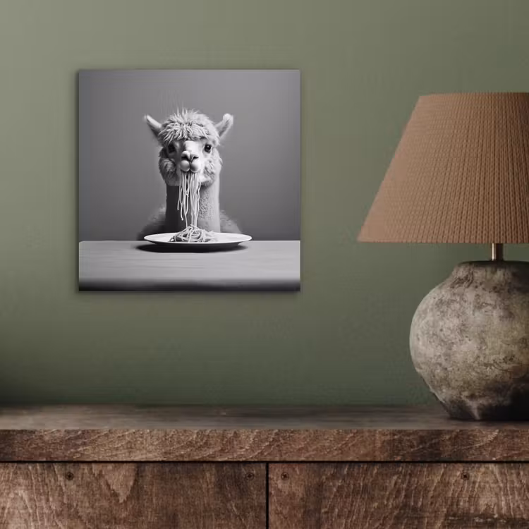 Alpaca - Pasta - Zwart - Wit - Grappig - Dieren aluminium wit klein -sfeer2