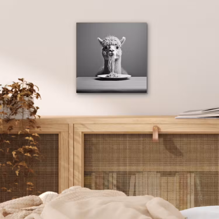 Alpaca - Pasta - Zwart - Wit - Grappig - Dieren aluminium wit klein -sfeer3
