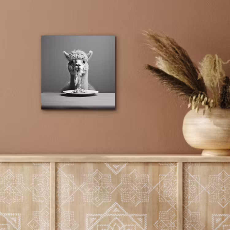Alpaca - Pasta - Zwart - Wit - Grappig - Dieren aluminium wit klein -sfeer4