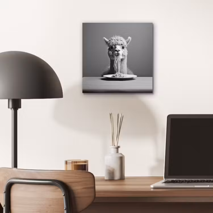 Alpaca - Pasta - Zwart - Wit - Grappig - Dieren aluminium wit klein -sfeer5