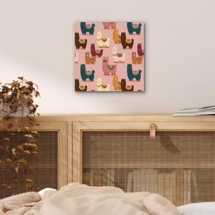 Alpaca's - Patroon - Kleurrijk aluminium wit klein 46 -sfeer3