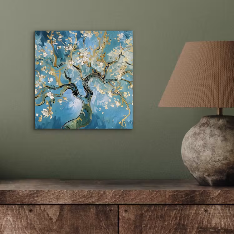Amandelbloesem boom - Blauw - Abstract aluminium wit klein -sfeer2