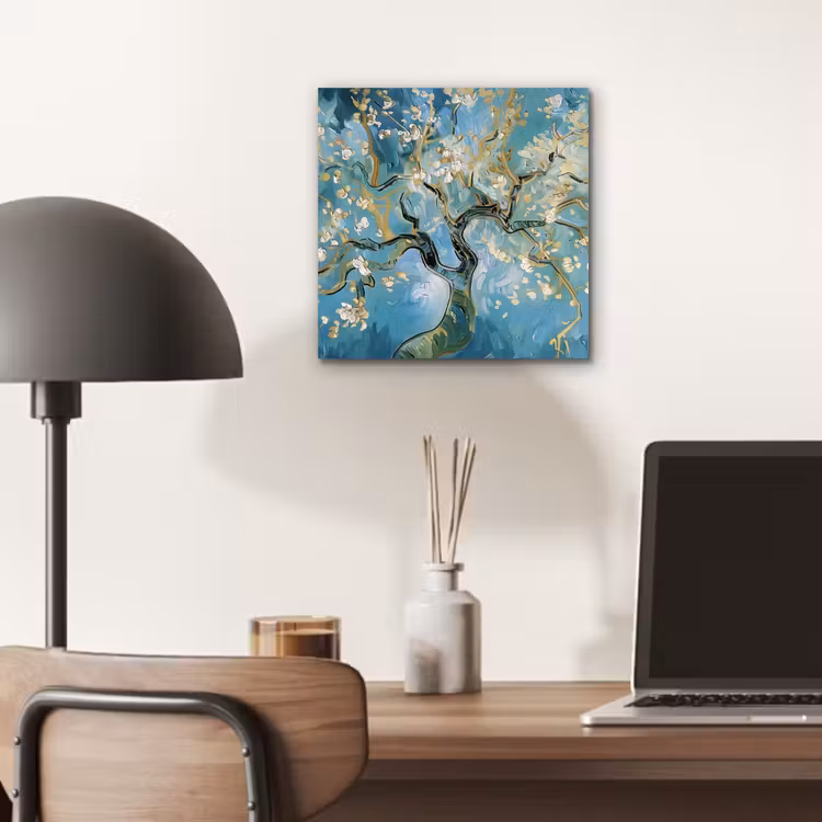Amandelbloesem boom - Blauw - Abstract aluminium wit klein -sfeer5