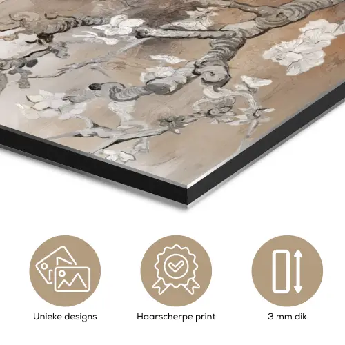 Amandelbloesem - Kunst - Van Gogh - Beige - Abstract aluminium wit klein -closeup_NL