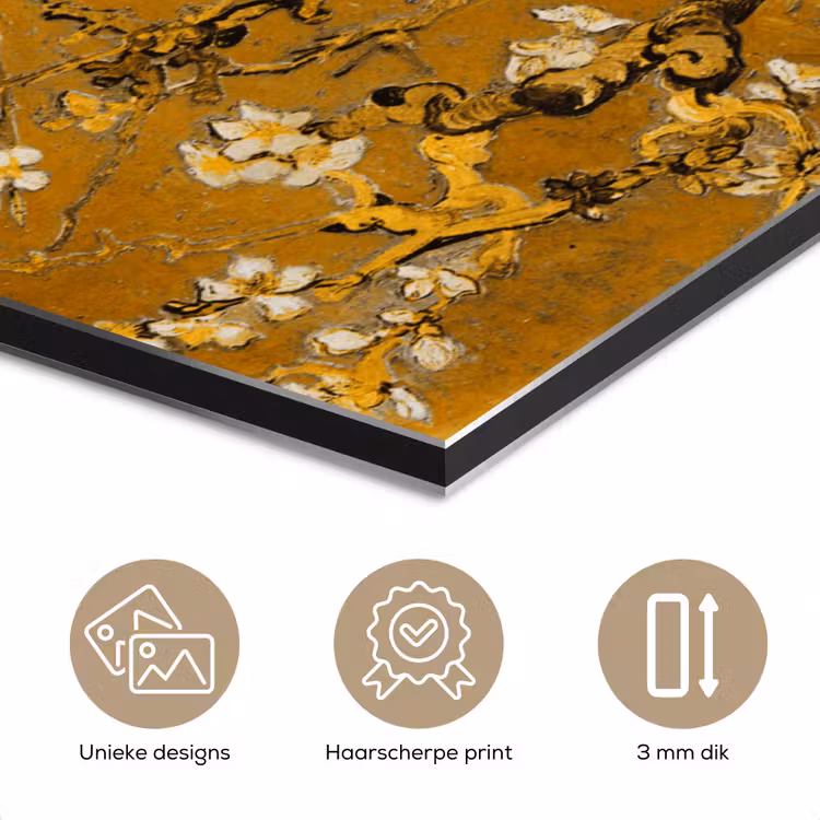 Amandelbloesem - Kunst - Van Gogh - Goud aluminium wit klein -closeup_NL