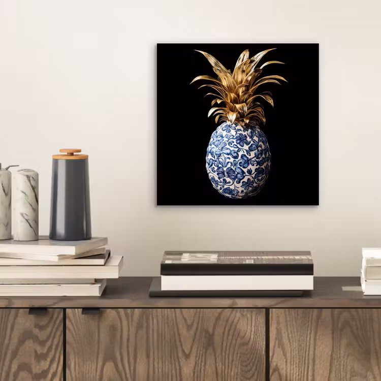 Ananas - Bloemen patroon - Goud - Delftsblauw aluminium wit klein -sfeer1