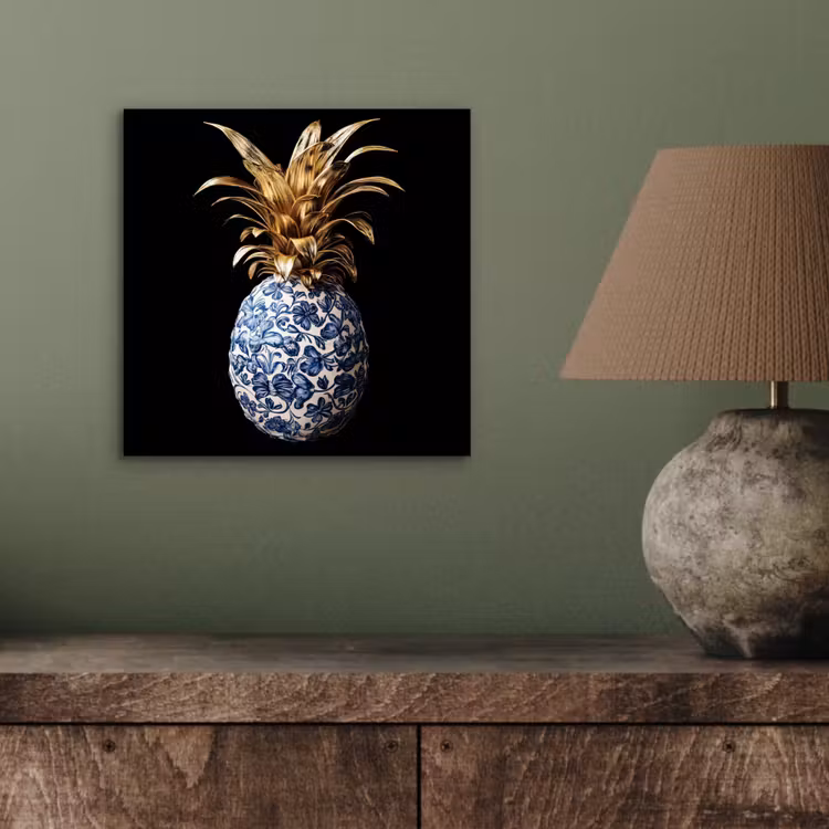 Ananas - Bloemen patroon - Goud - Delftsblauw aluminium wit klein -sfeer2