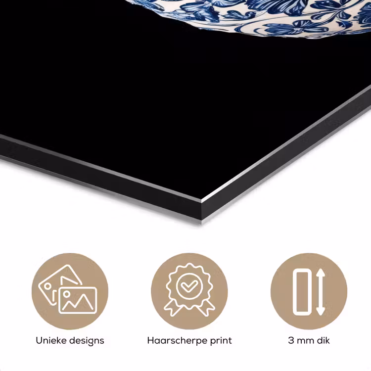 Ananas - Bloemen patroon - Goud - Delftsblauw aluminium wit klein -closeup_NL