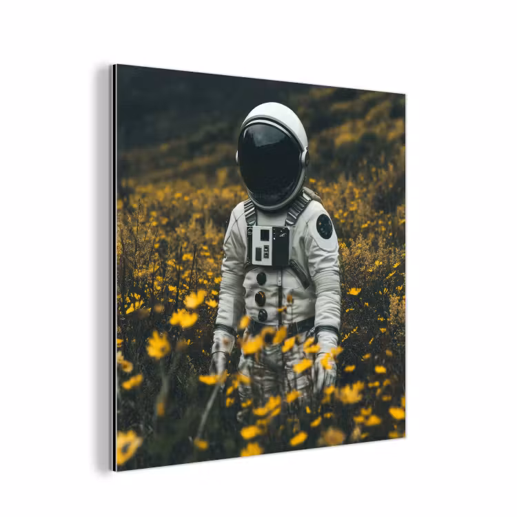 Astronaut - Bloemen - Veld - Geel aluminium wit klein -3d