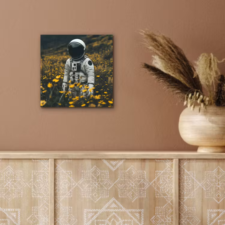 Astronaut - Bloemen - Veld - Geel aluminium wit klein -sfeer4