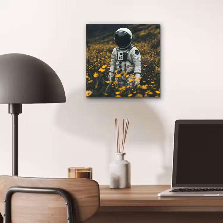 Astronaut - Bloemen - Veld - Geel aluminium wit klein -sfeer5