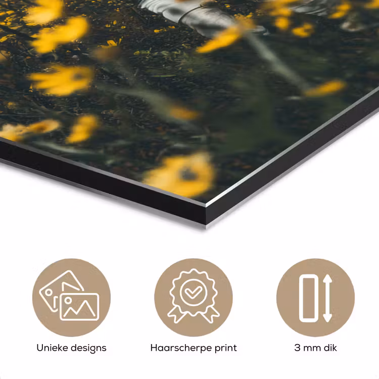 Astronaut - Bloemen - Veld - Geel aluminium wit klein -closeup_NL