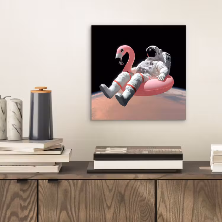 Astronaut - Flamingo - Zwemband - Roze aluminium wit klein -sfeer1