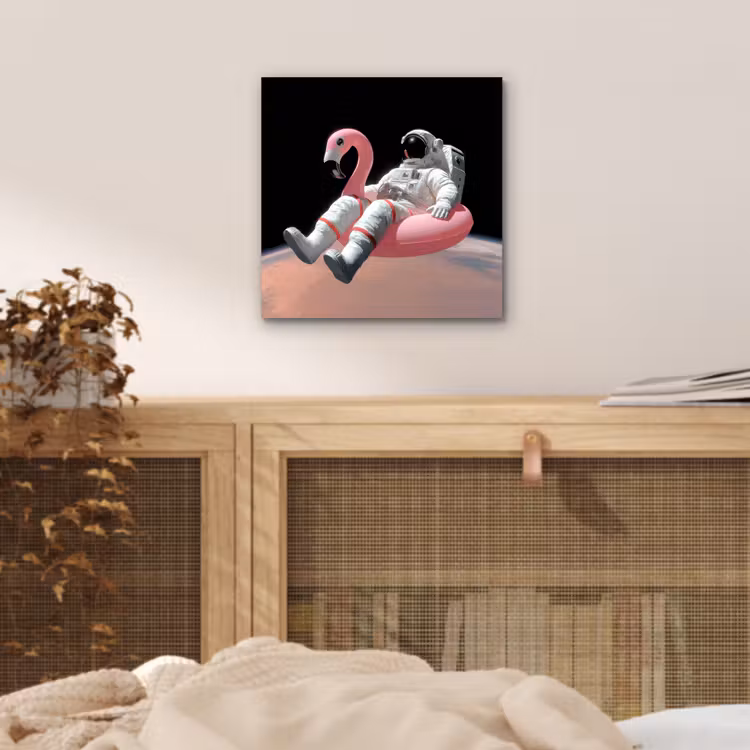Astronaut - Flamingo - Zwemband - Roze aluminium wit klein -sfeer3