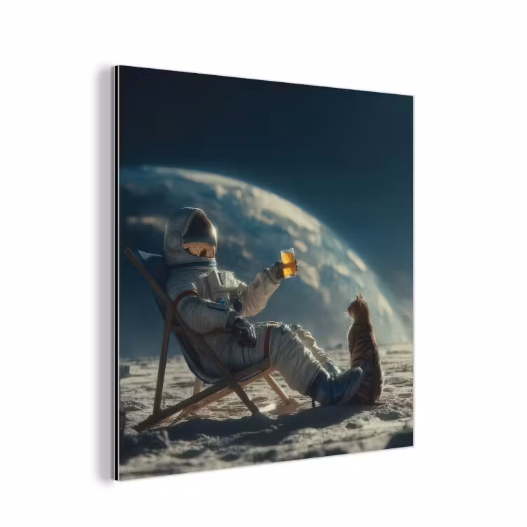 Astronaut - Kat - Glas - Stoel aluminium wit klein -3d