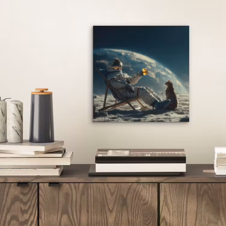 Astronaut - Kat - Glas - Stoel aluminium wit klein -sfeer1