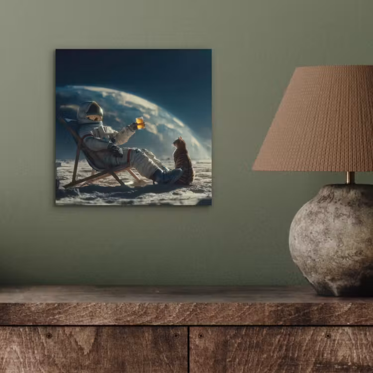 Astronaut - Kat - Glas - Stoel aluminium wit klein -sfeer2