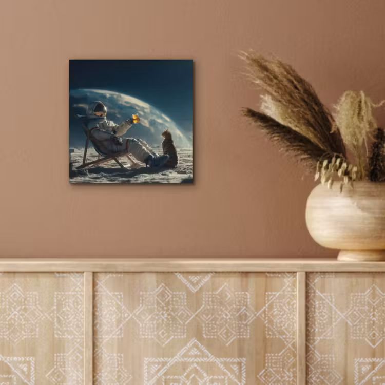 Astronaut - Kat - Glas - Stoel aluminium wit klein -sfeer4
