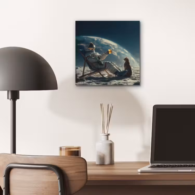 Astronaut - Kat - Glas - Stoel aluminium wit klein -sfeer5